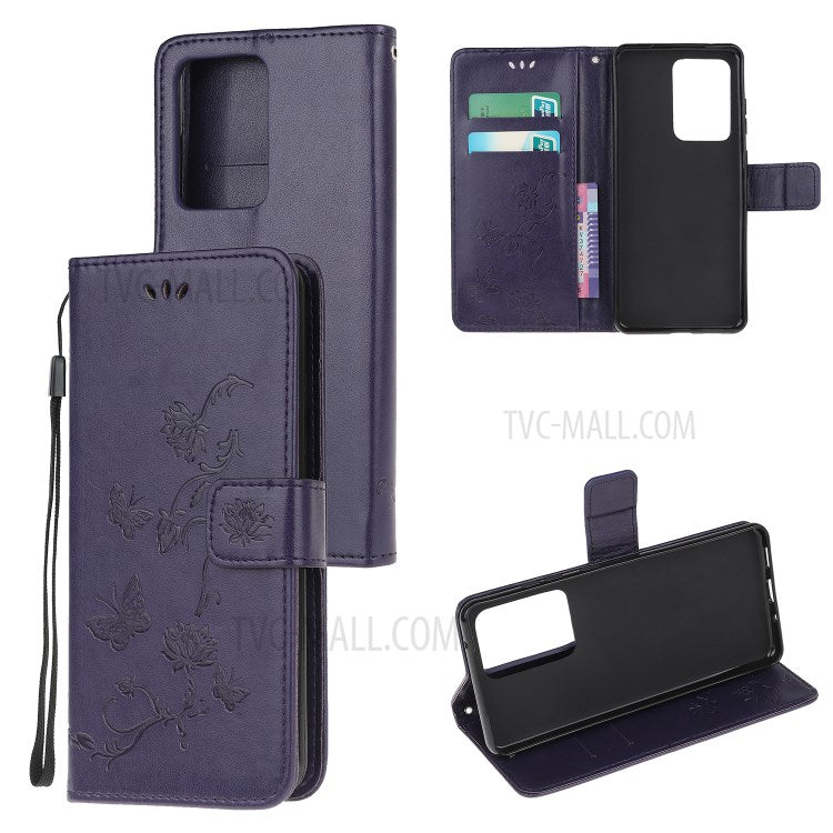 Butterfly Flowers Imprinting Leather Cover with Wallet and Case for Samsung Galaxy S21 Ultra 5G