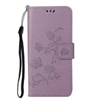 Läderfodral med fjärilsmotiv och stativ till Samsung Galaxy S21+