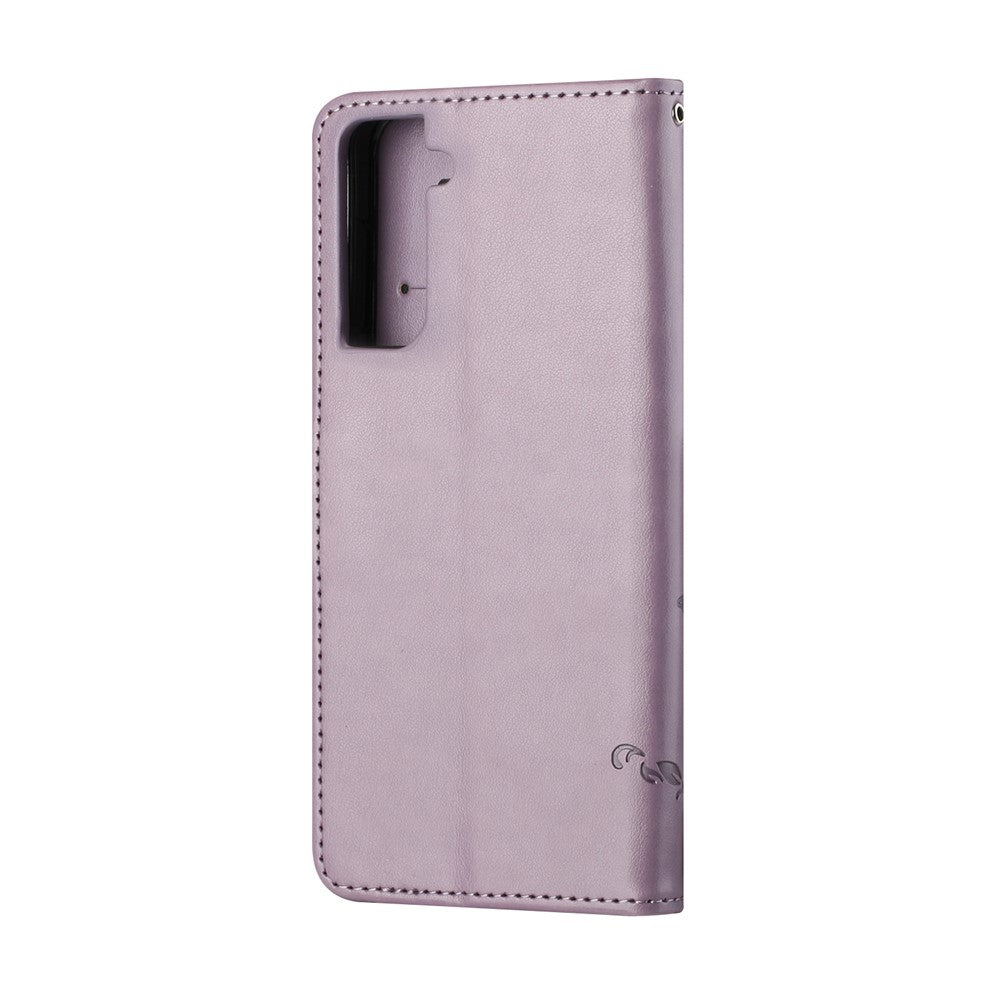 Läderfodral med fjärilsmotiv och stativ till Samsung Galaxy S21+