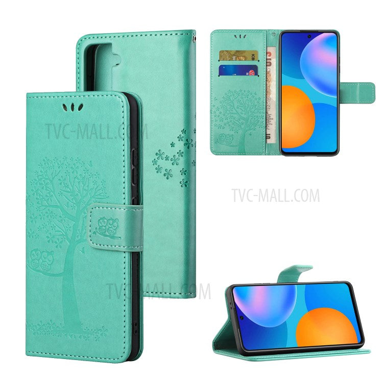 Imprint Tree Owl Wallet Leather Cover for Samsung Galaxy S21 5G/S21 4G Stand Case