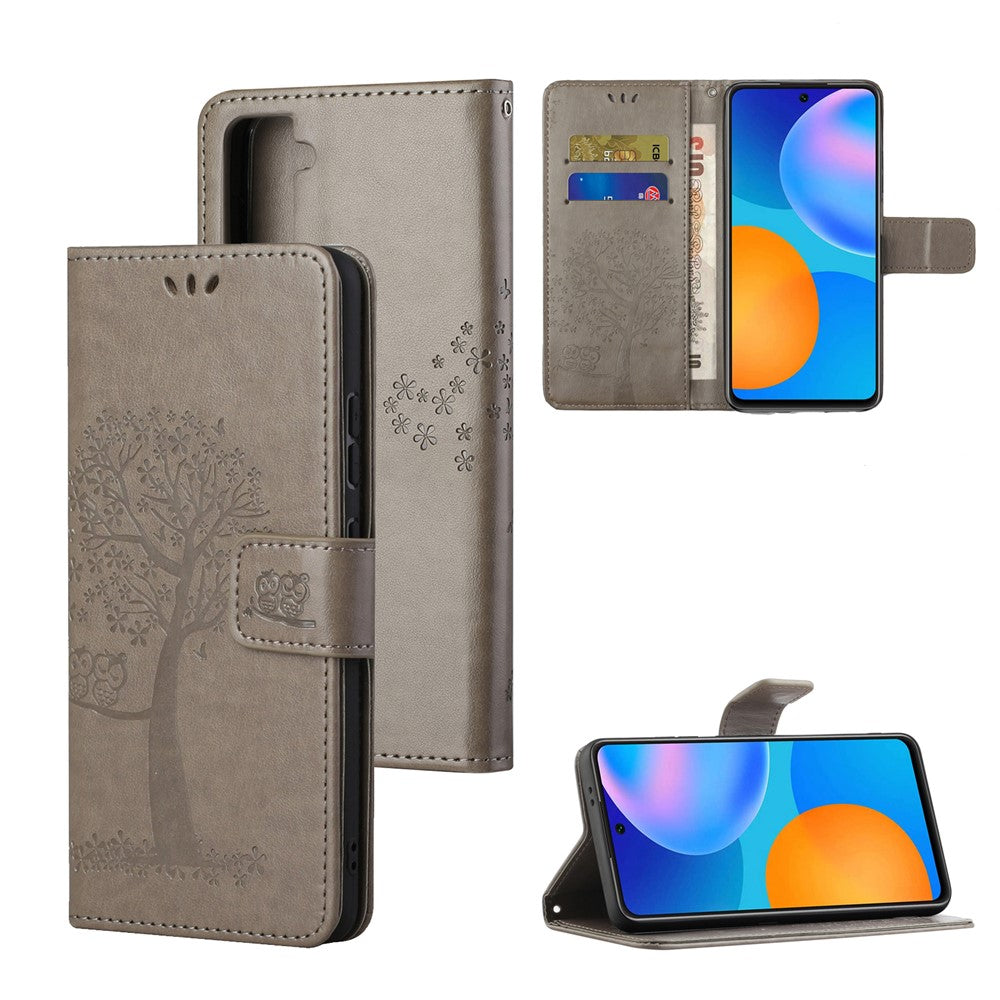 Imprint Tree Owl Wallet Leather Cover for Samsung Galaxy S21 5G/S21 4G Stand Case