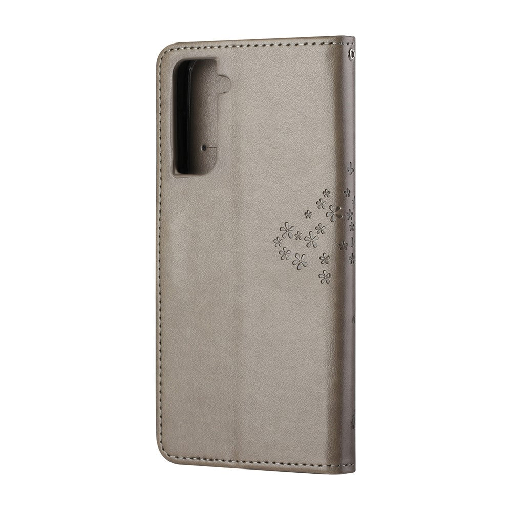 Imprint Tree Owl Wallet Leather Cover for Samsung Galaxy S21 5G/S21 4G Stand Case