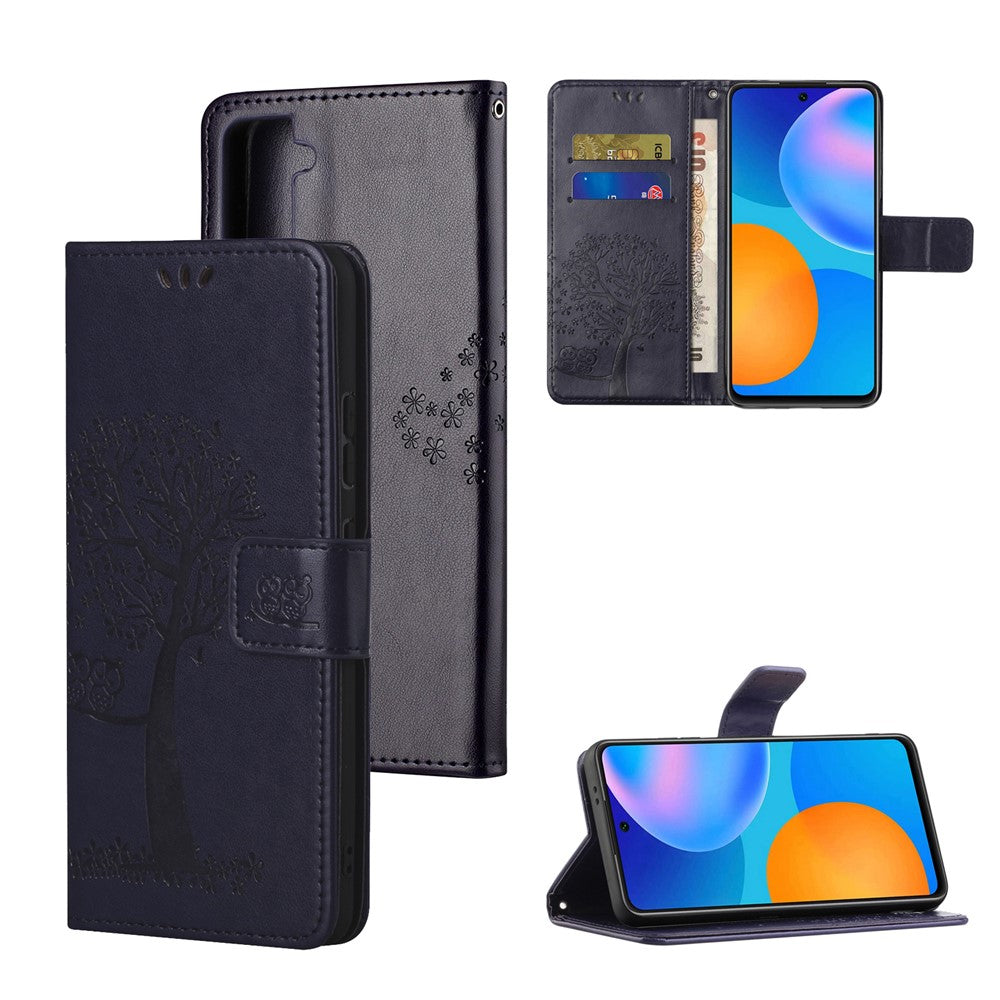 Imprint Tree Owl Wallet Leather Cover for Samsung Galaxy S21 5G/S21 4G Stand Case
