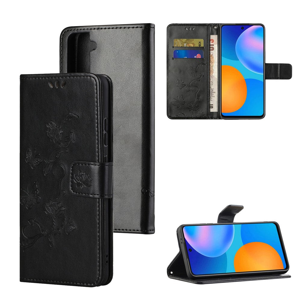 Imprint Butterfly Flowers Leather Shell for Samsung Galaxy S21 5G/S21 4G Wallet Phone Case
