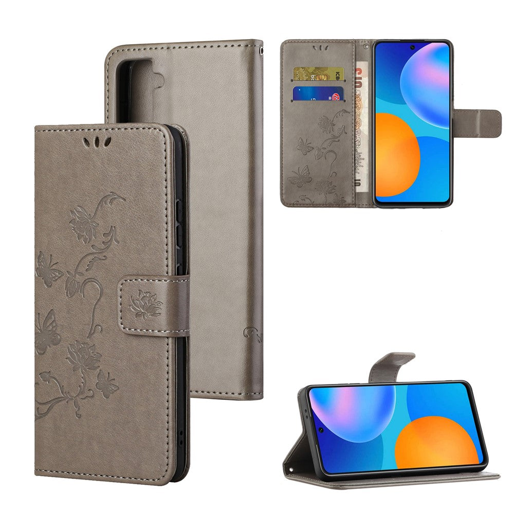Imprint Butterfly Flowers Leather Shell for Samsung Galaxy S21 5G/S21 4G Wallet Phone Case