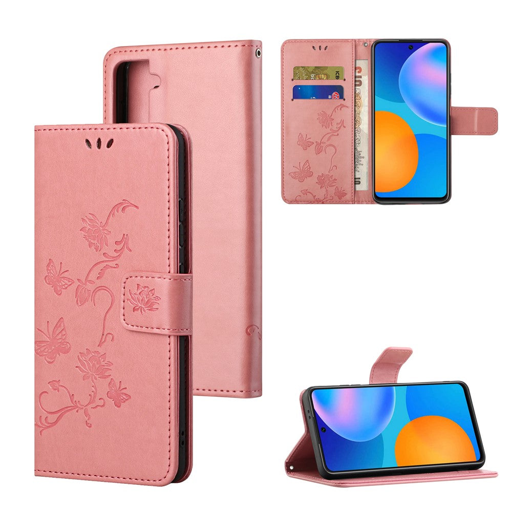 Imprint Butterfly Flowers Leather Shell for Samsung Galaxy S21 5G/S21 4G Wallet Phone Case