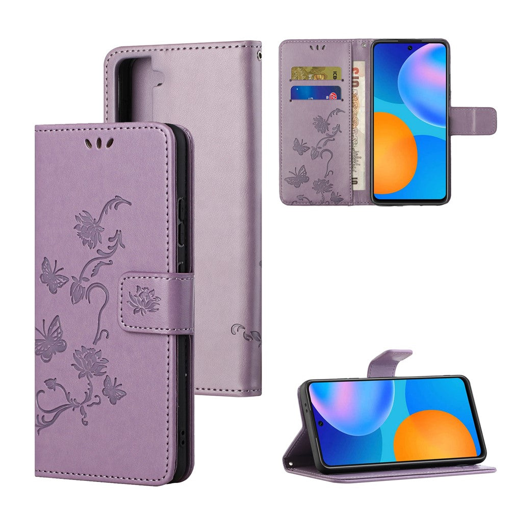 Imprint Butterfly Flowers Leather Shell for Samsung Galaxy S21 5G/S21 4G Wallet Phone Case