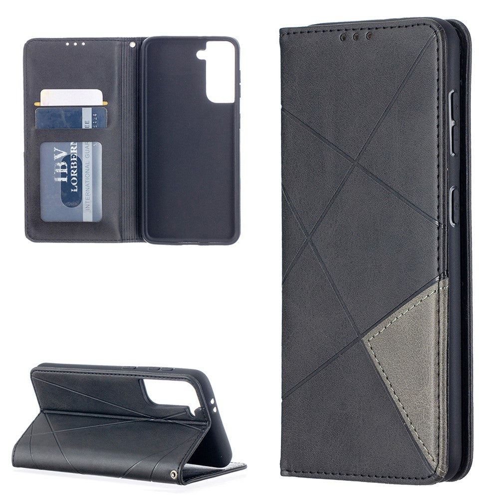 Auto-Absorbed Geometric Pattern Leather Case with Card Slots for Samsung Galaxy S21 4G / 5G