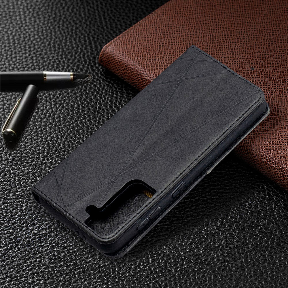 Auto-Absorbed Geometric Pattern Leather Case with Card Slots for Samsung Galaxy S21 4G / 5G