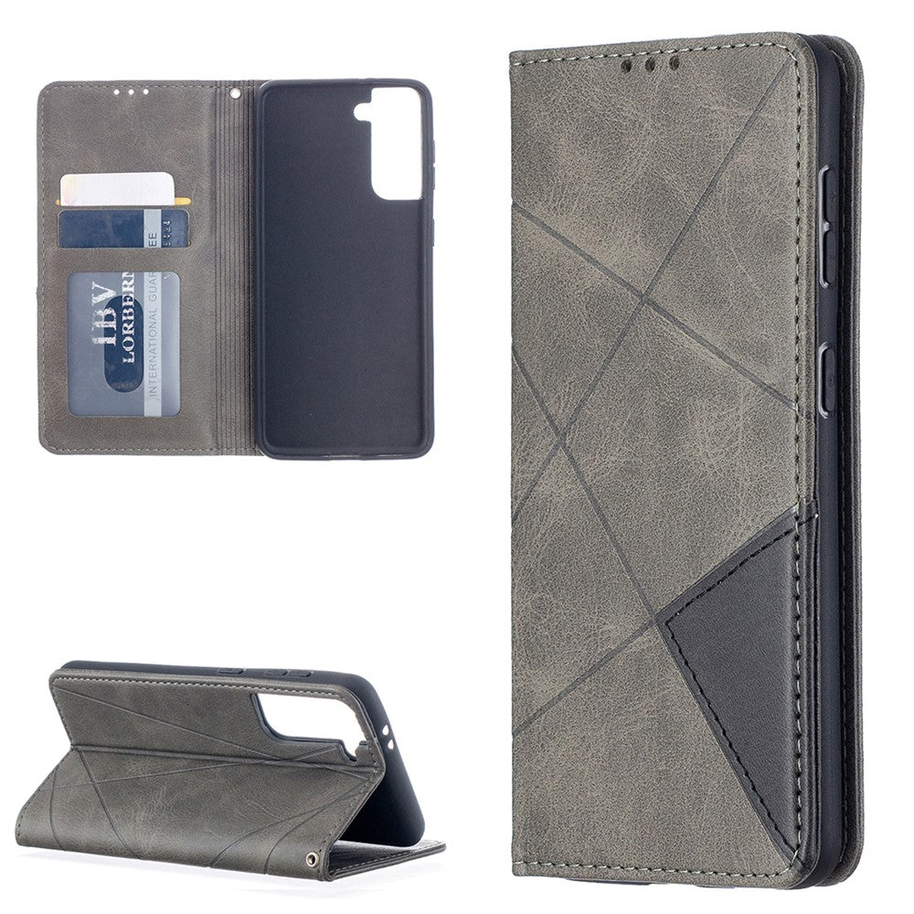 Auto-Absorbed Geometric Pattern Leather Case with Card Slots for Samsung Galaxy S21 4G / 5G