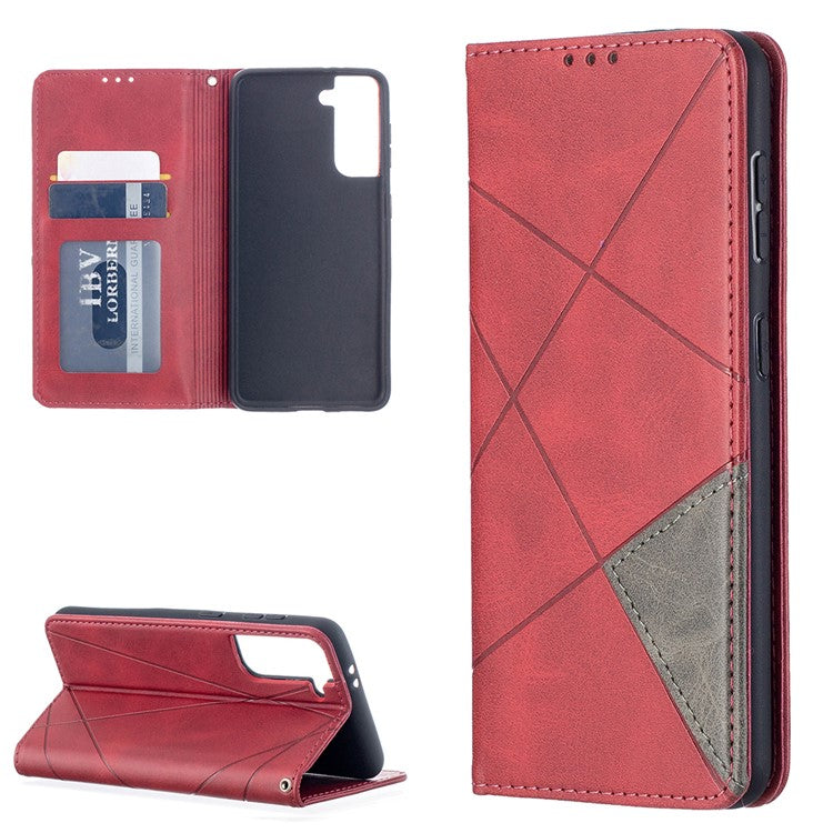 Auto-Absorbed Geometric Pattern Leather Case with Card Slots for Samsung Galaxy S21 4G / 5G
