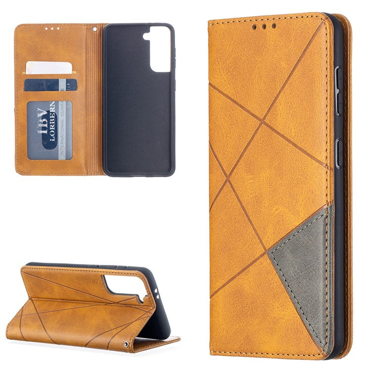 Auto-Absorbed Geometric Pattern Leather Case with Card Slots for Samsung Galaxy S21 4G / 5G