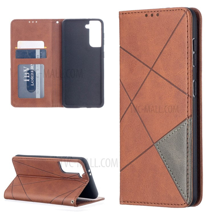 Auto-Absorbed Geometric Pattern Leather Case with Card Slots for Samsung Galaxy S21 4G / 5G