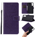 Leather Wallet Phone Case + Wrist Strap with Butterfly Flower Imprinting for Samsung Galaxy S21 Plus 5G