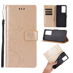 Läderfodral med fjärilstryck och handledsrem för Samsung Galaxy S21 Ultra 5G