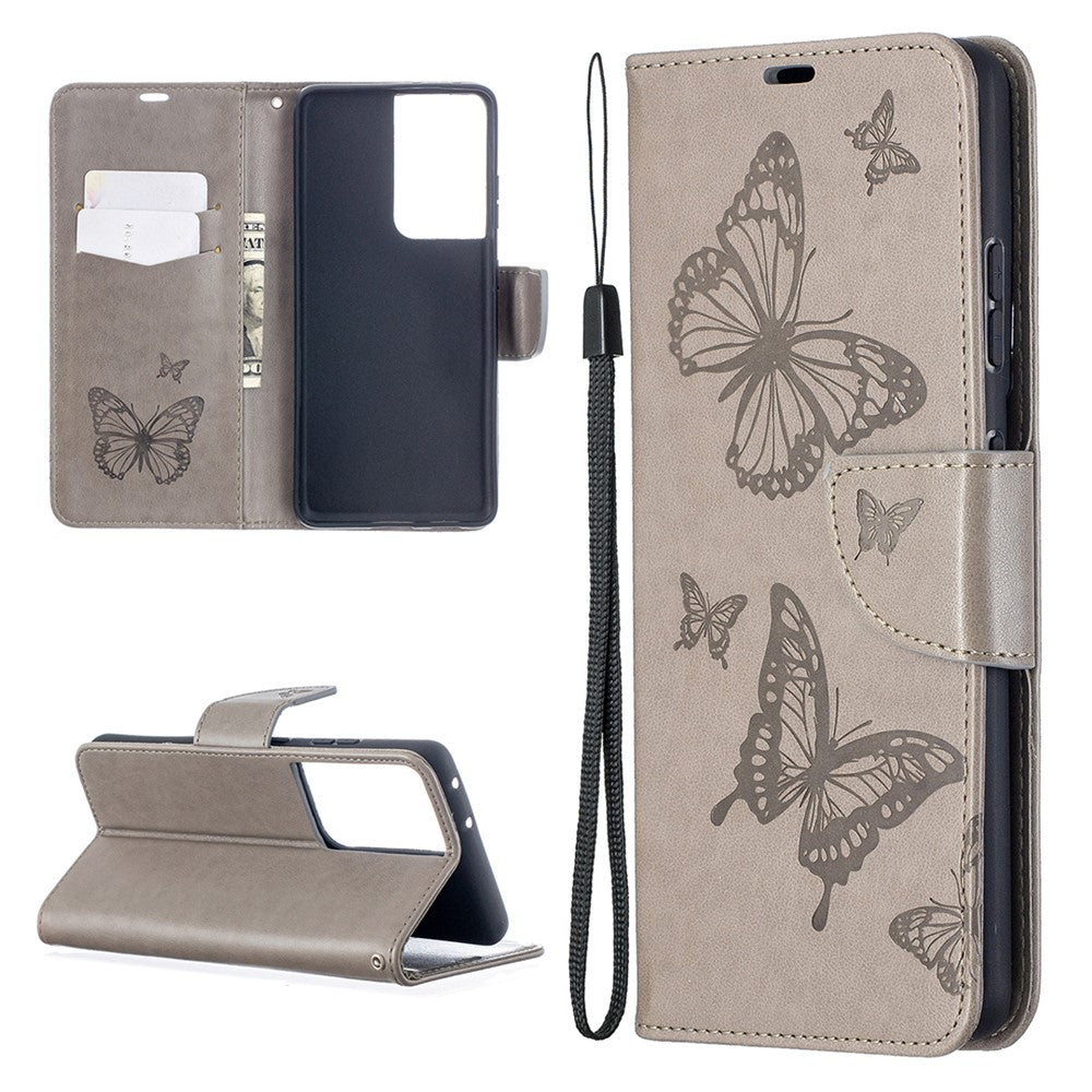 Imprint Butterflies Pattern Wallet Stand Leather Cover for Samsung Galaxy S21 Ultra 5G