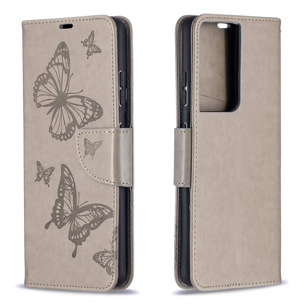 Plånboksfodral med fjärilsmönster i läder för Samsung Galaxy S21 Ultra 5G