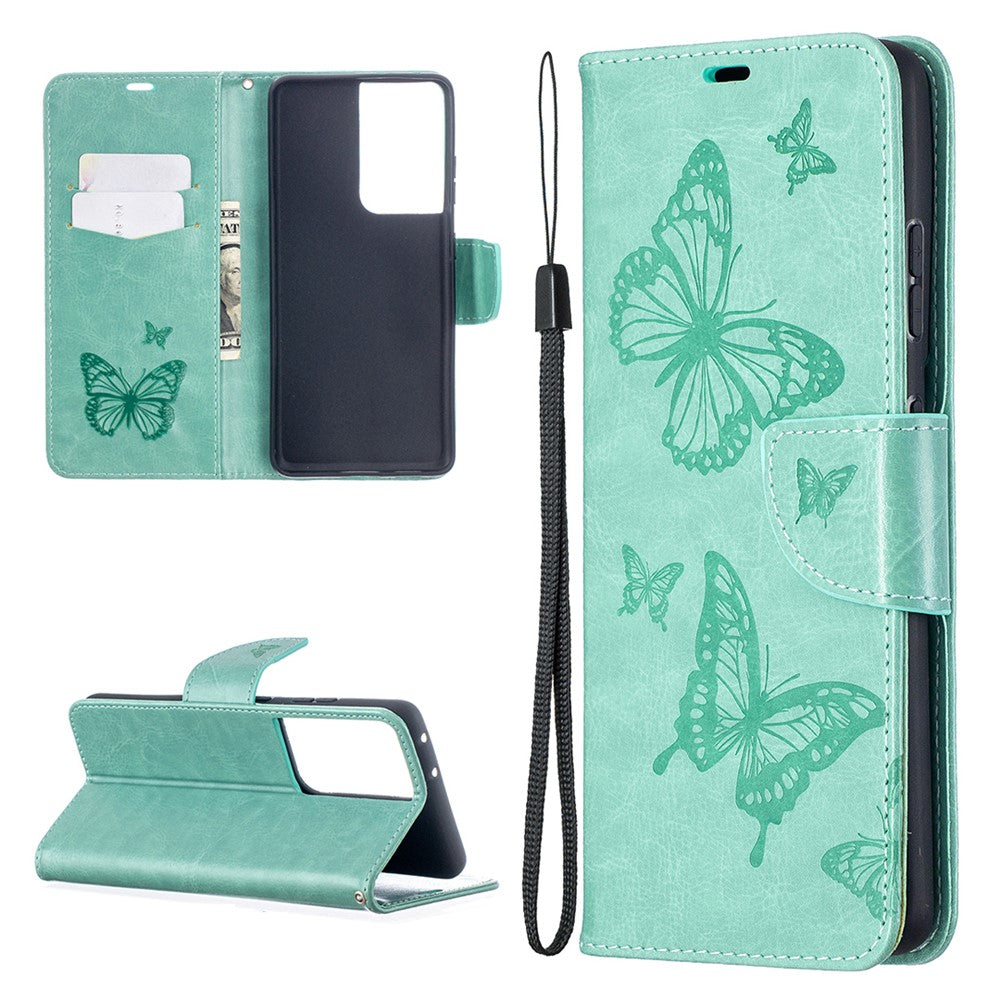 Plånboksfodral med fjärilsmönster i läder för Samsung Galaxy S21 Ultra 5G