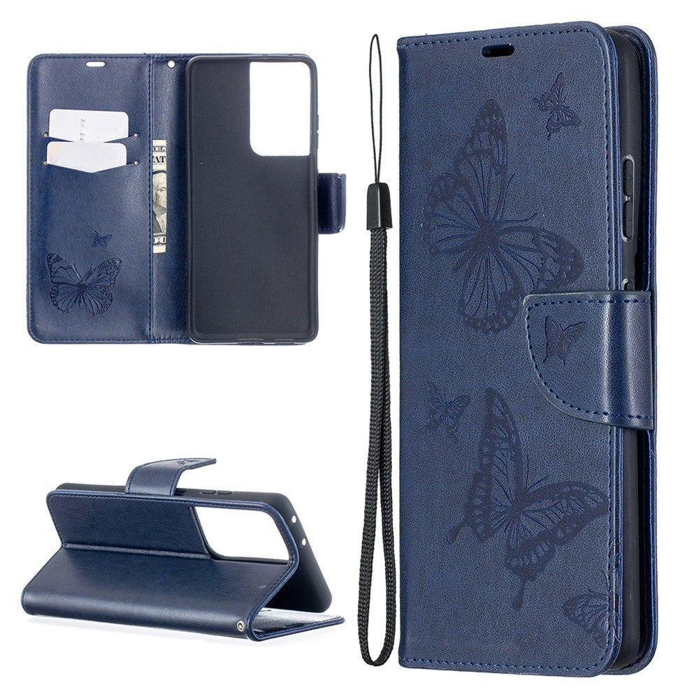 Plånboksfodral med fjärilsmönster i läder för Samsung Galaxy S21 Ultra 5G