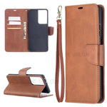 Solid Color PU Leather Phone Case for Samsung Galaxy S21 Ultra 5G