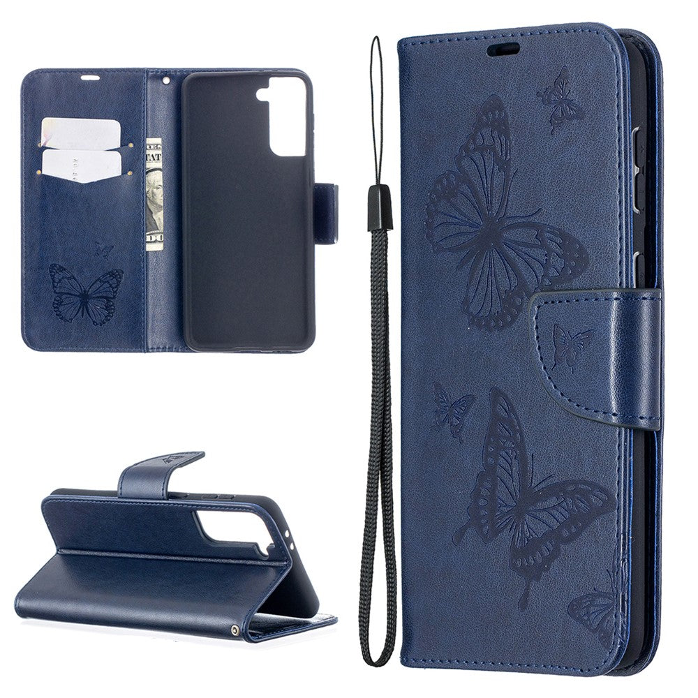 Imprint Butterflies Pattern Wallet Stand Leather Phone Cover for Samsung Galaxy S21+ 5G