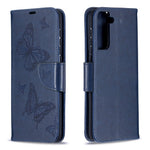 Imprint Butterflies Pattern Wallet Stand Leather Phone Cover for Samsung Galaxy S21+ 5G