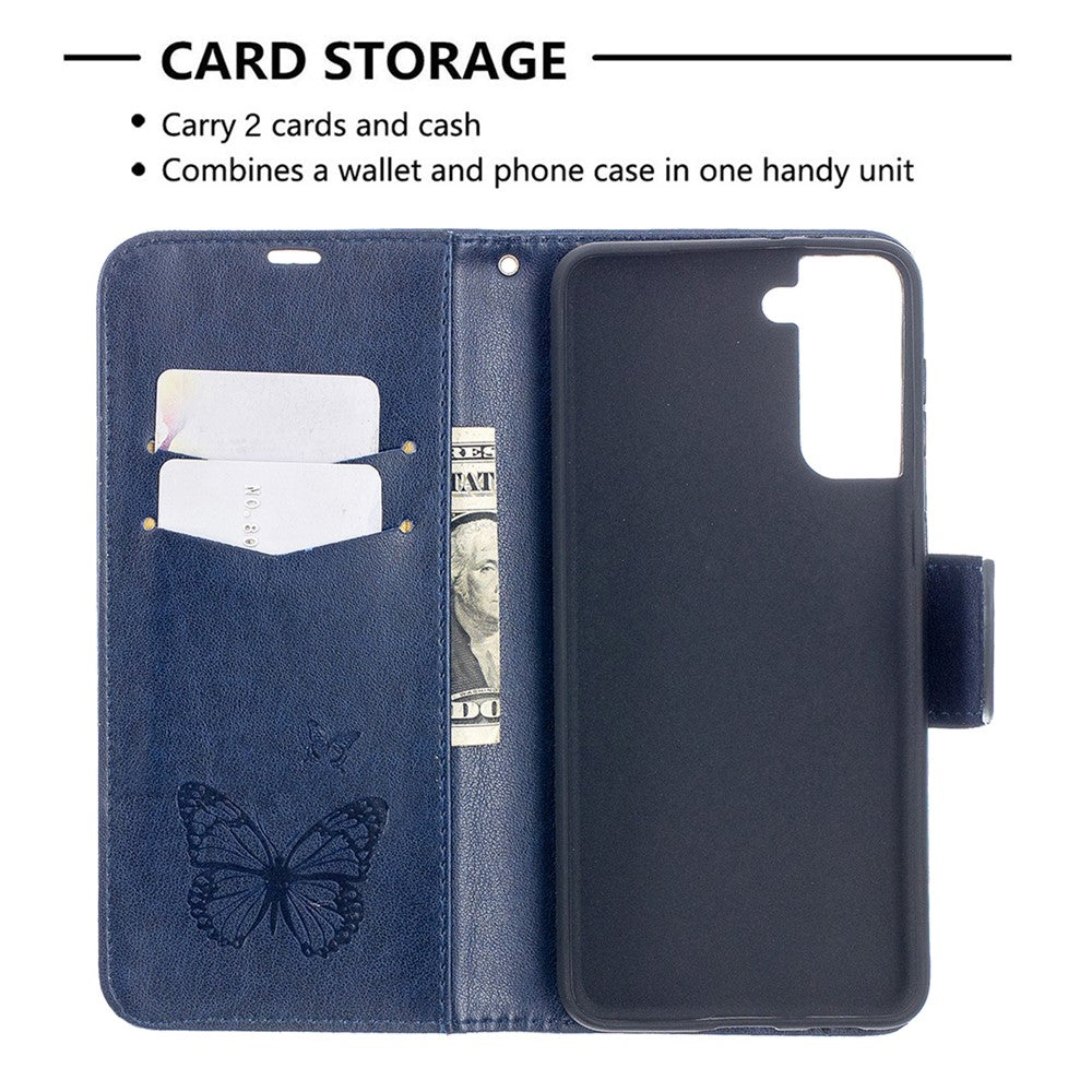 Imprint Butterflies Pattern Wallet Stand Leather Phone Cover for Samsung Galaxy S21+ 5G