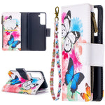 BF03 Pattern Printing Leather Phone Shell with Zipper Pocket Wallet for Samsung Galaxy S21 5G / S21 4G