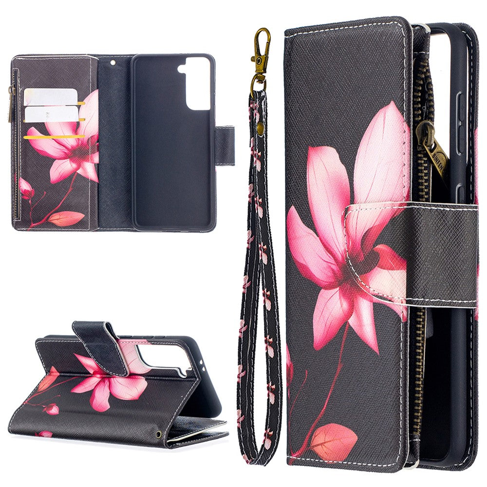 BF03 Pattern Printing Leather Phone Shell with Zipper Pocket Wallet for Samsung Galaxy S21 5G / S21 4G