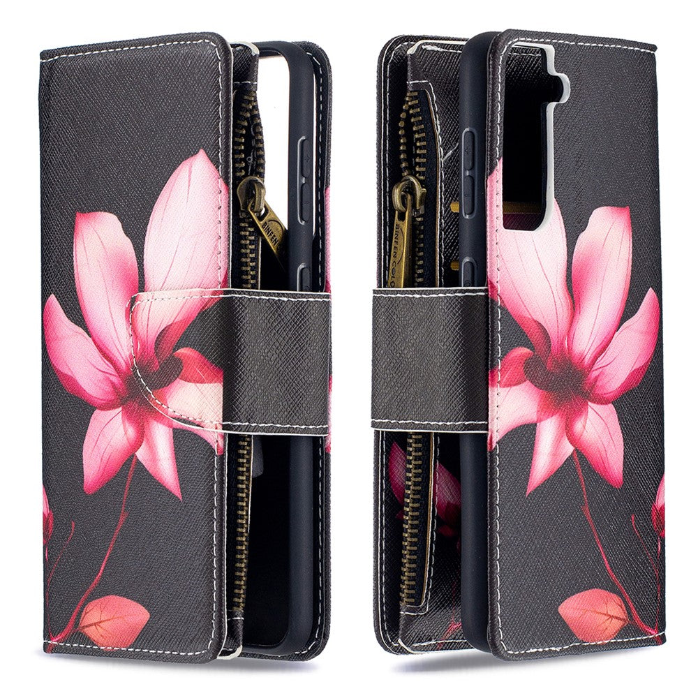 BF03 Pattern Printing Leather Phone Shell with Zipper Pocket Wallet for Samsung Galaxy S21 5G / S21 4G