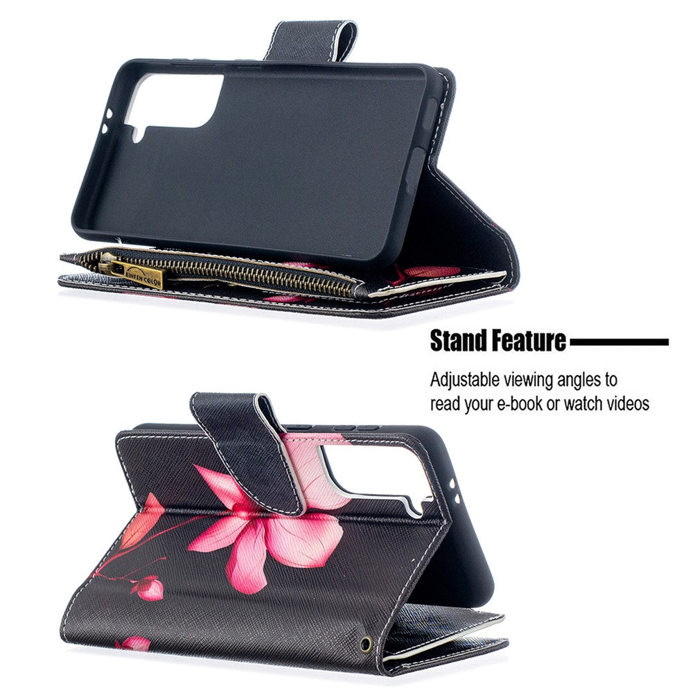 BF03 Pattern Printing Leather Phone Shell with Zipper Pocket Wallet for Samsung Galaxy S21 5G / S21 4G