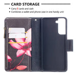 BF03 Pattern Printing Leather Phone Shell with Zipper Pocket Wallet for Samsung Galaxy S21 5G / S21 4G