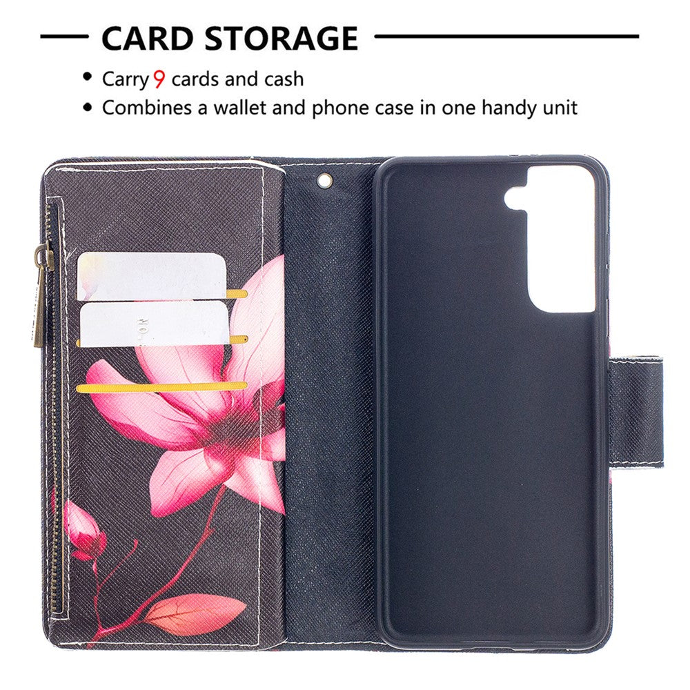 BF03 Pattern Printing Leather Phone Shell with Zipper Pocket Wallet for Samsung Galaxy S21 5G / S21 4G