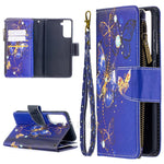 BF03 Pattern Printing Leather Phone Shell with Zipper Pocket Wallet for Samsung Galaxy S21 5G / S21 4G