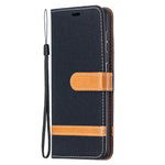 Farve Sammenføjning Jeans Klæde Skin Tegnebog Læder Telefoncover til Samsung Galaxy S21 4G/5G