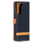 Farve Sammenføjning Jeans Klæde Skin Tegnebog Læder Telefoncover til Samsung Galaxy S21 4G/5G