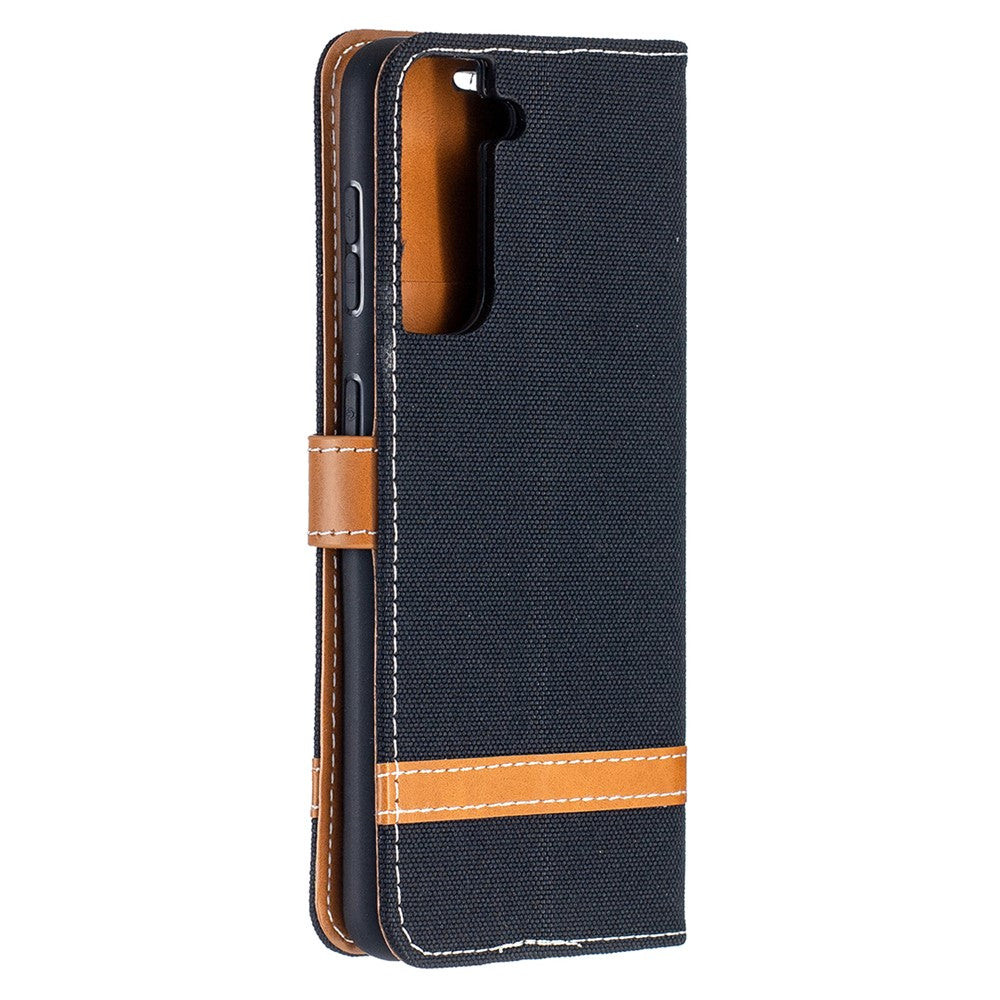Color Splicing Jeans Cloth Skin Wallet Leather Phone Shell for Samsung Galaxy S21 4G/5G