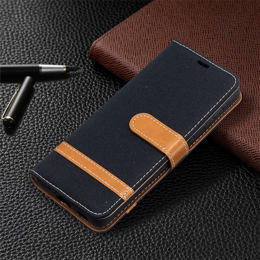 Farve Sammenføjning Jeans Klæde Skin Tegnebog Læder Telefoncover til Samsung Galaxy S21 4G/5G