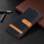 Color Splicing Jeans Cloth Skin Wallet Leather Phone Shell for Samsung Galaxy S21 4G/5G