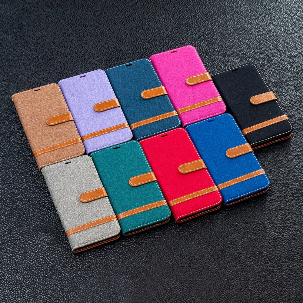 Color Splicing Jeans Cloth Skin Wallet Leather Phone Shell for Samsung Galaxy S21 4G/5G