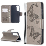 Imprint Butterflies Pattern Wallet Stand Leather Phone Cover for Samsung Galaxy S21 4G / 5G