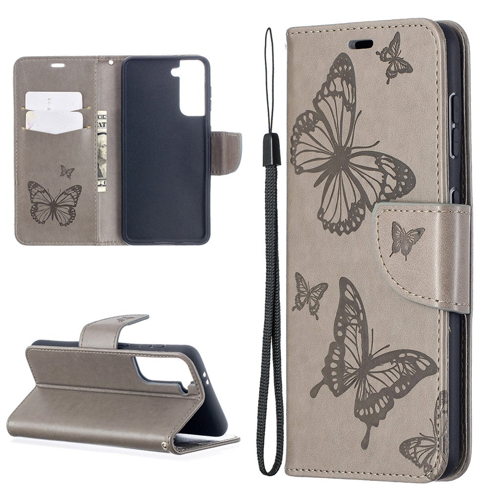 Imprint Butterflies Pattern Wallet Stand Leather Phone Cover for Samsung Galaxy S21 4G / 5G