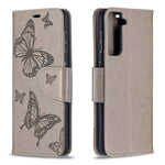Imprint Butterflies Pattern Wallet Stand Leather Phone Cover for Samsung Galaxy S21 4G / 5G