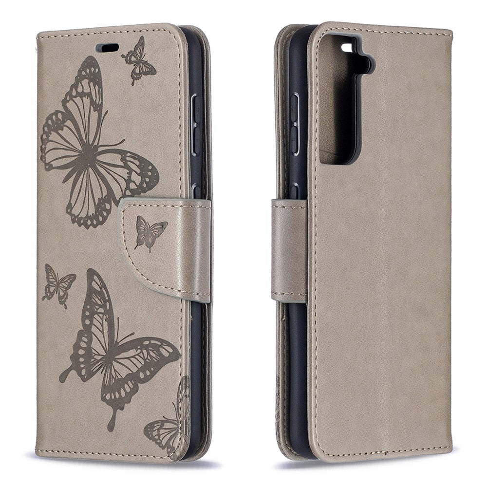 Imprint Butterflies Pattern Wallet Stand Leather Phone Cover for Samsung Galaxy S21 4G / 5G
