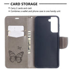 Imprint Butterflies Pattern Wallet Stand Leather Phone Cover for Samsung Galaxy S21 4G / 5G