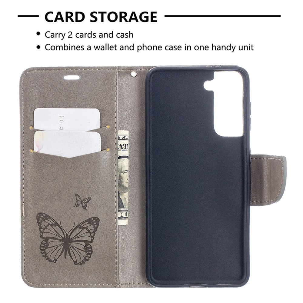 Imprint Butterflies Pattern Wallet Stand Leather Phone Cover for Samsung Galaxy S21 4G / 5G