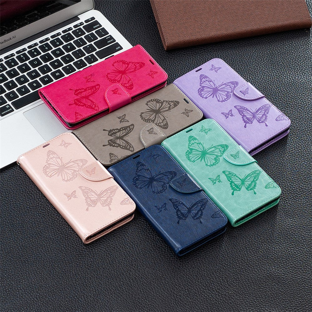 Imprint Butterflies Pattern Wallet Stand Leather Phone Cover for Samsung Galaxy S21 4G / 5G