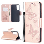 Imprint Butterflies Pattern Wallet Stand Leather Phone Cover for Samsung Galaxy S21 4G / 5G