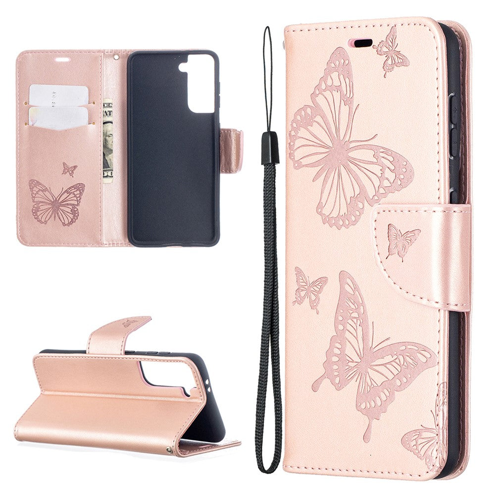 Imprint Butterflies Pattern Wallet Stand Leather Phone Cover for Samsung Galaxy S21 4G / 5G