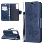 Imprint Butterflies Pattern Wallet Stand Leather Phone Cover for Samsung Galaxy S21 4G / 5G